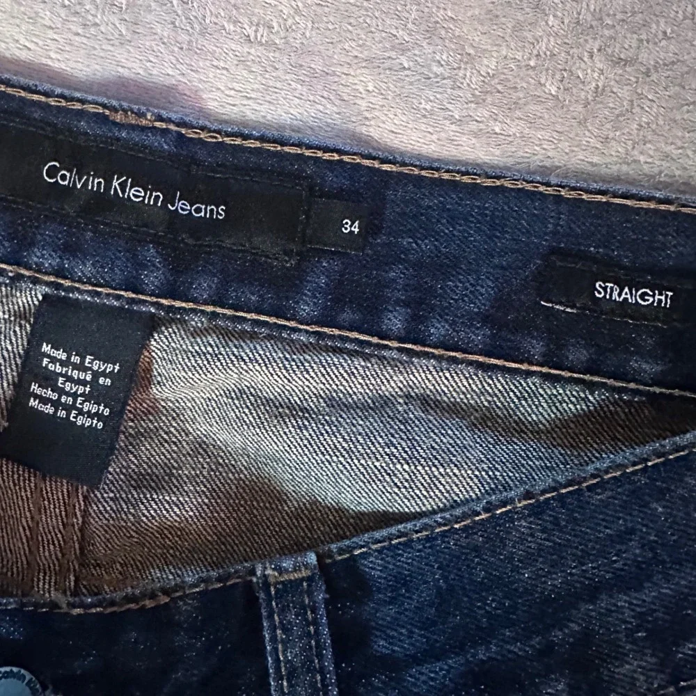 Calvin Klein Jeans Mens 34x32 Straight Leg Dark Wash Blue Denim RN36009
